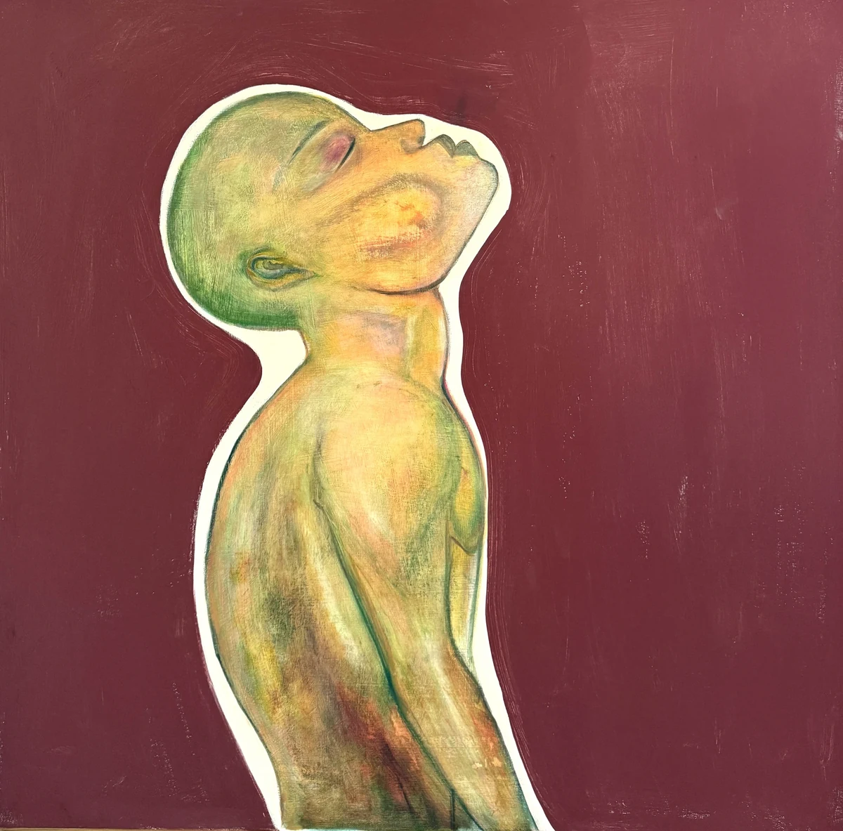 Reborn, original figurative painting by Anissa, 75.5 × 75.5 cm.