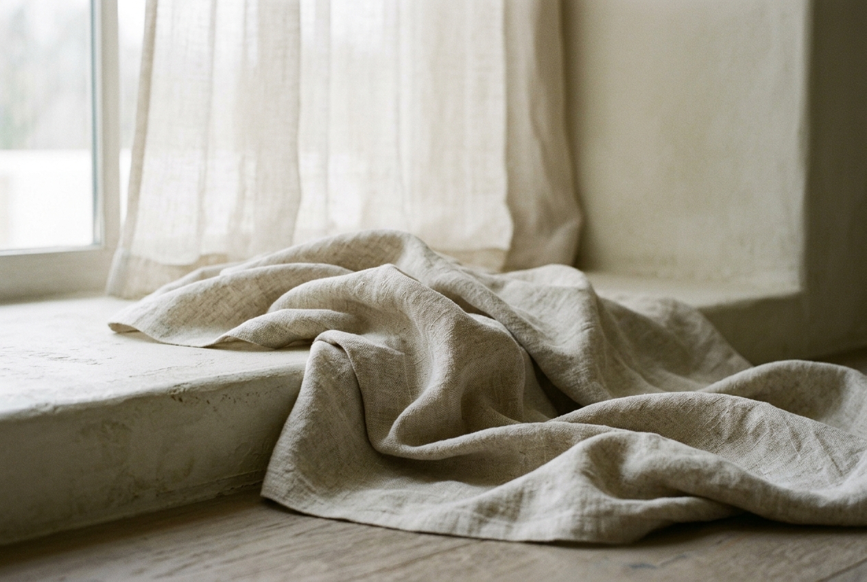 Natural linen in soft morning light.